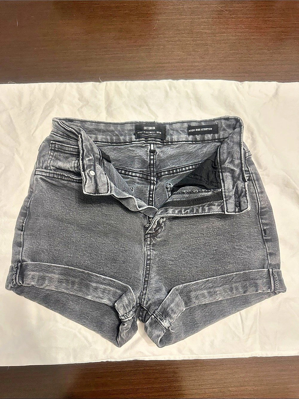 Cotton On High Rise Classic Stretch Denim Short Gray/Acidwash Black